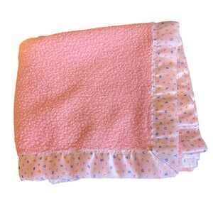 Vintage‎ Pink Satin Trim Acrylic Baby Blanket ABCs USA Beacon Nursery Crib